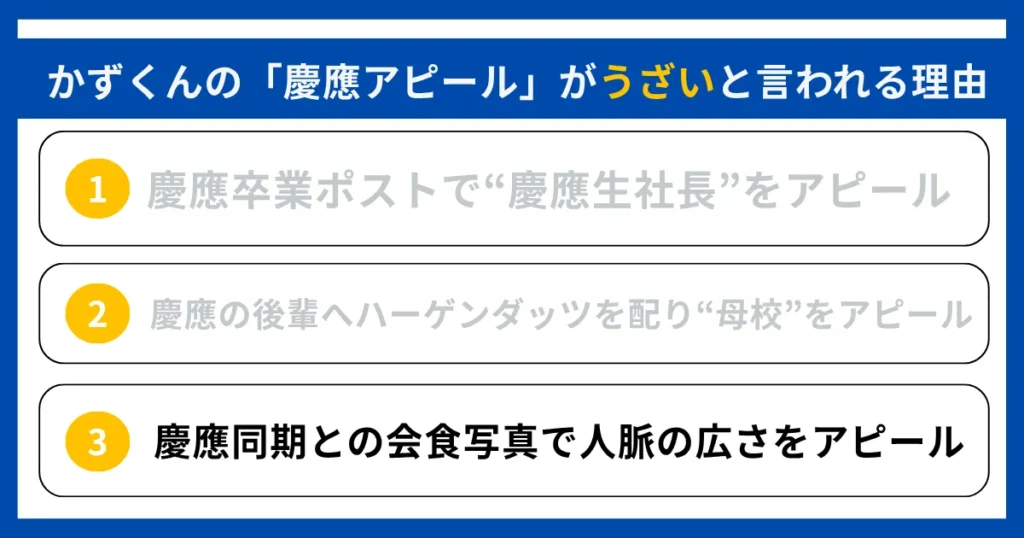 理由③:慶應同期との会食写真で人脈の広さをアピール